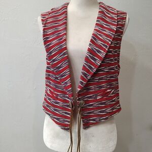 Vtg 90s Southwestern Western Cotton Vest Concho Leather Tie USA Made Sz Large